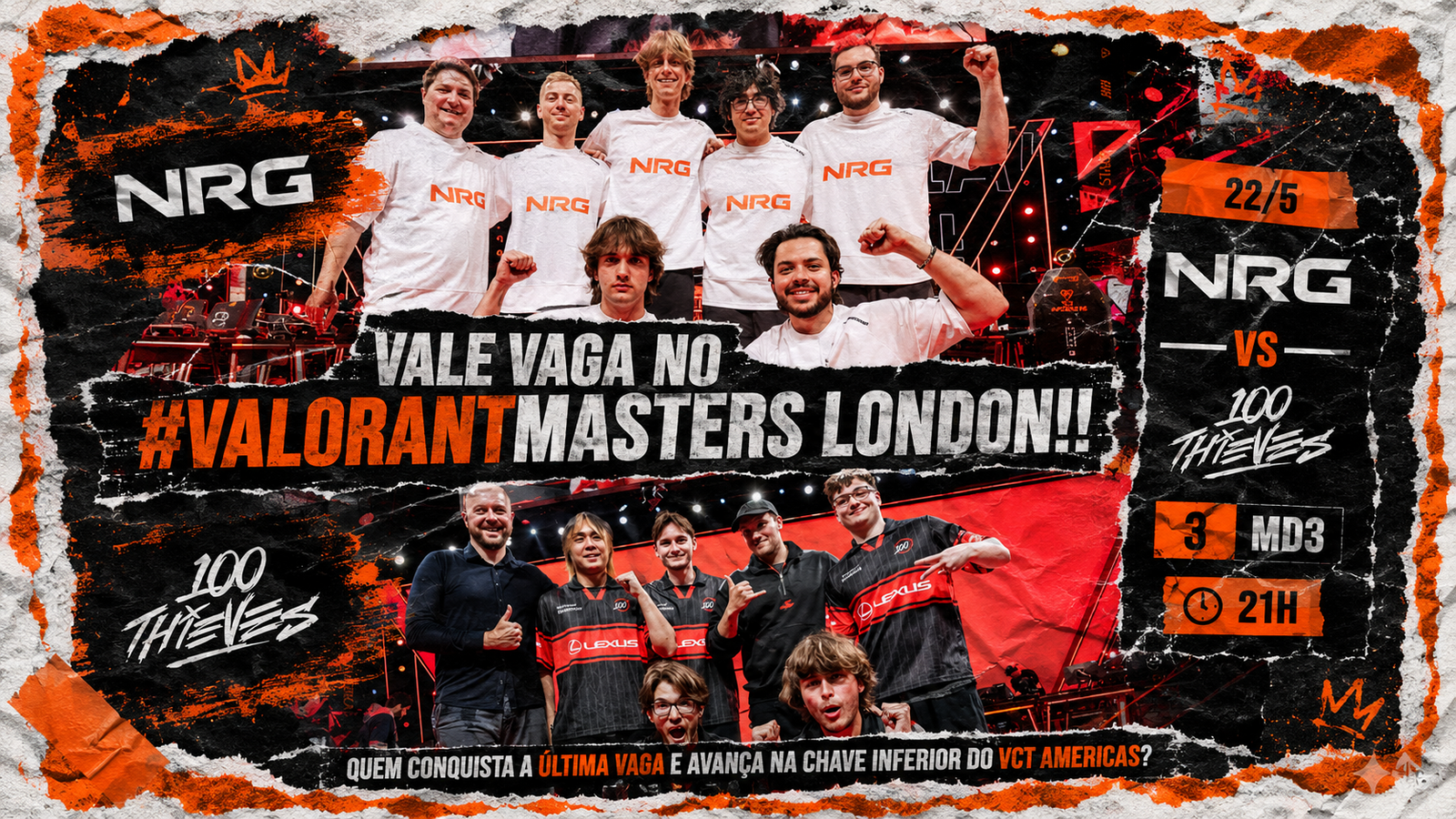 Vale Masters London: NRG e 100 Thieves duelam pela última vaga e sobrevivência no VCT Americas