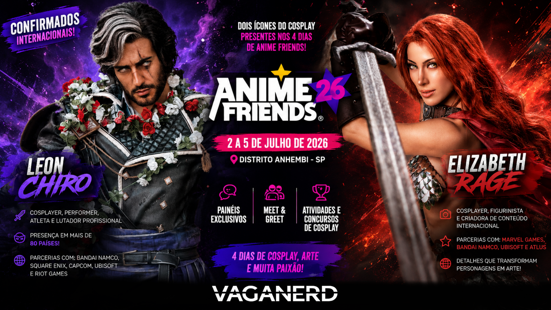 Anime Friends 2026 confirma Elizabeth Rage e Leon Chiro e reforça espaço dedicado ao cosplay no evento